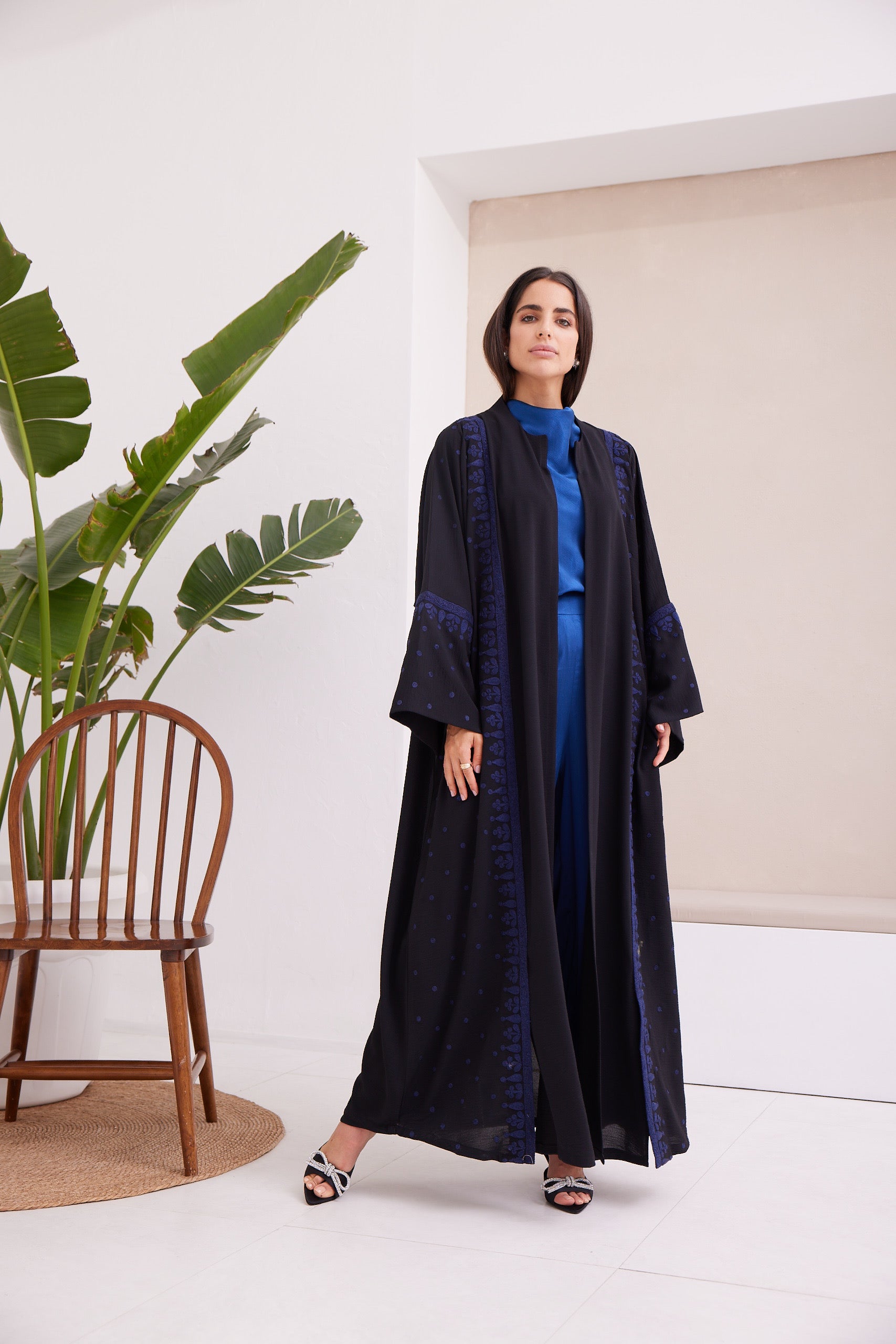 Black Abaya and Navy Blue Embroidery