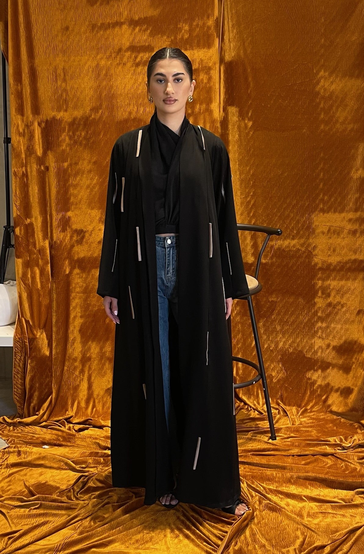 Black & Beige Panels Abaya