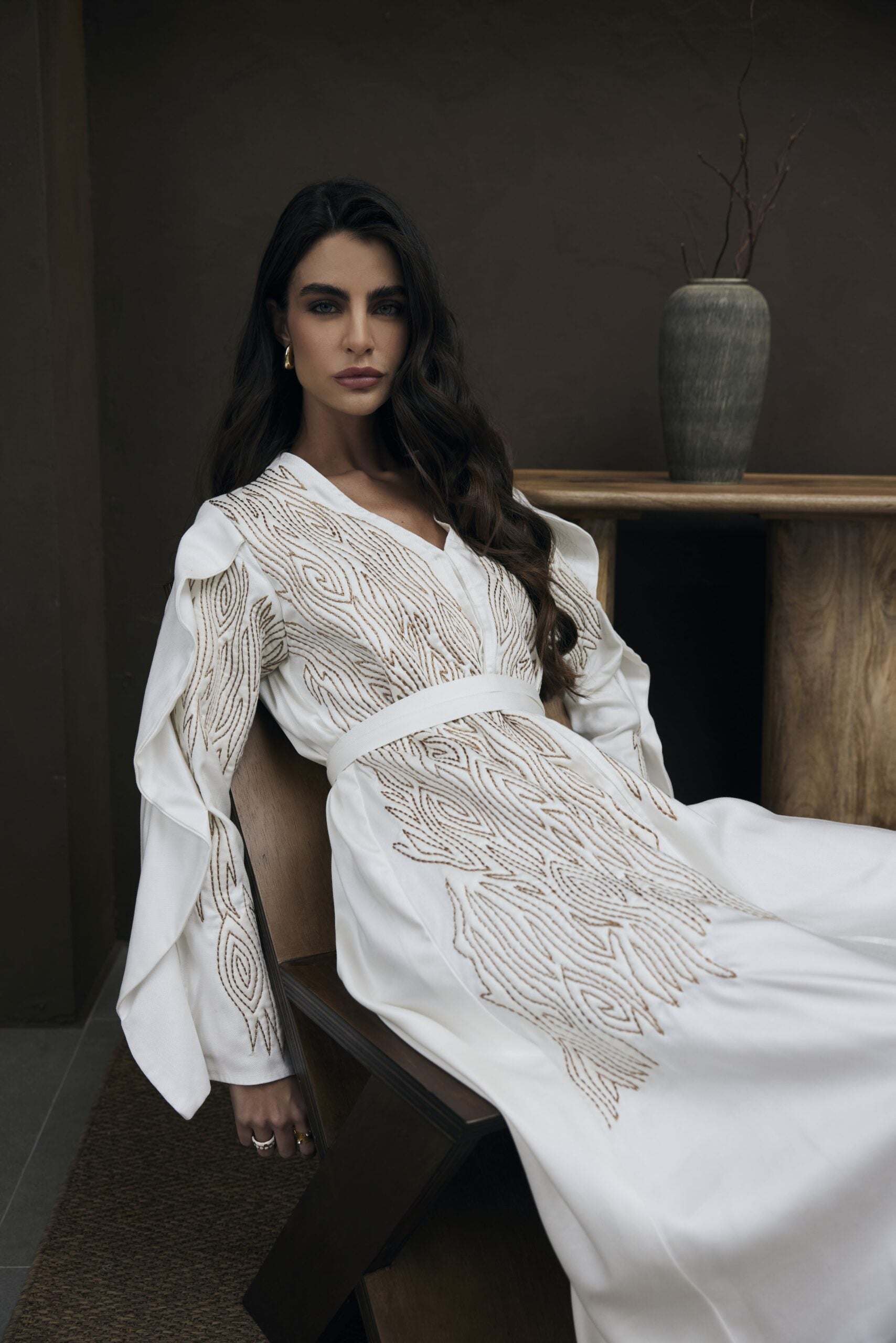 Luxury white sand dunes embroidered dress