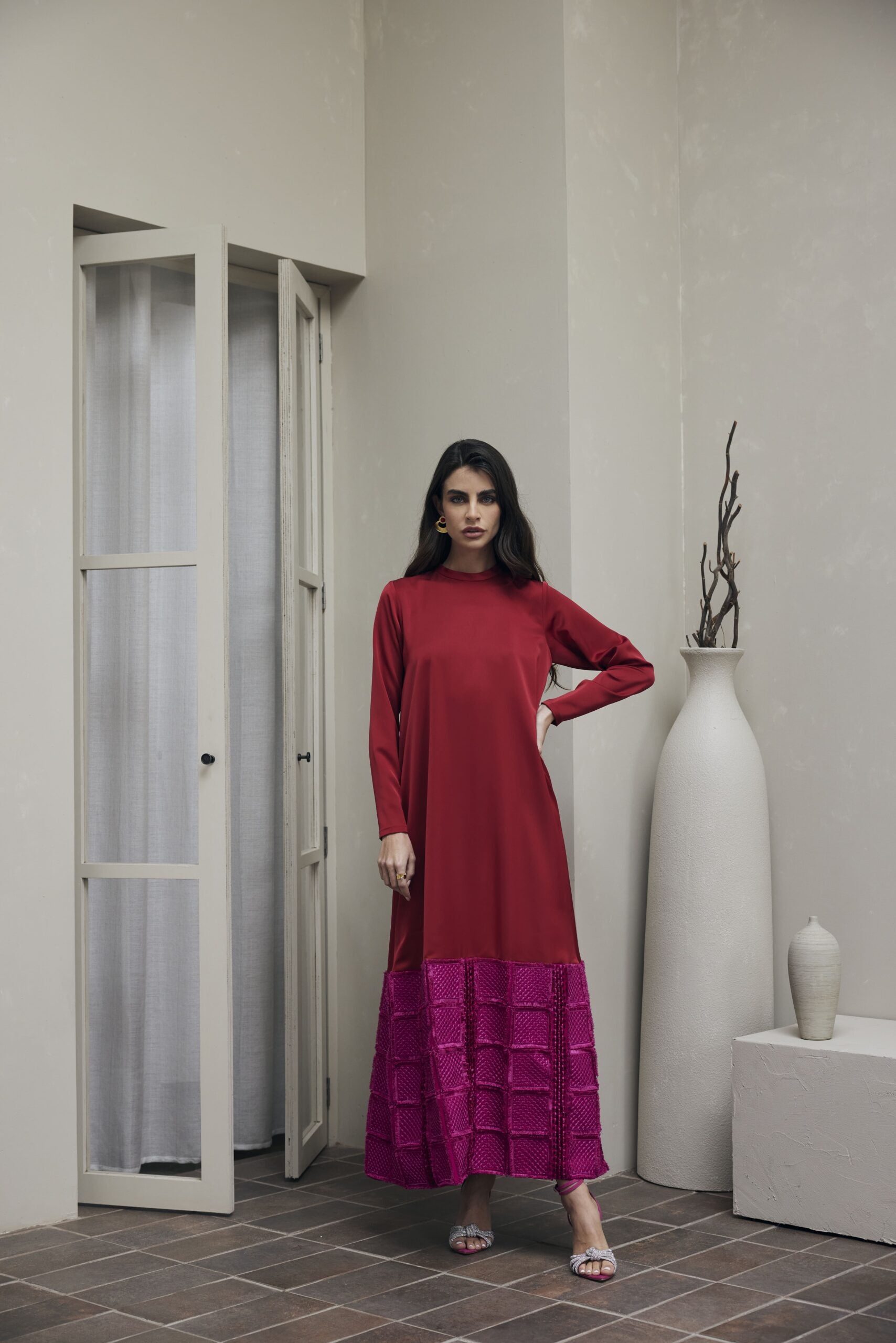 Red Pink Full Emblished dress