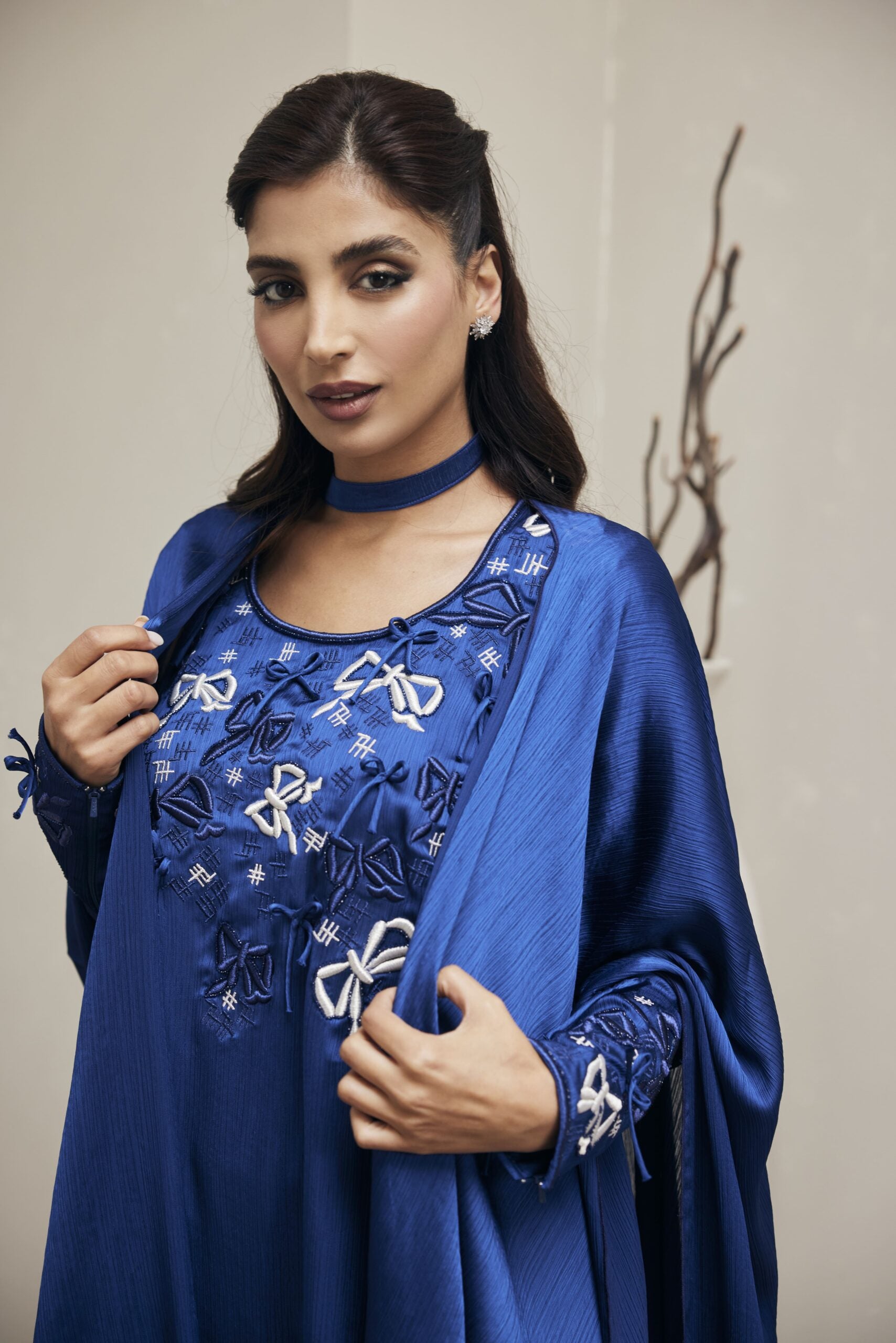 Two piece blue ribbons kaftan - Medium Only