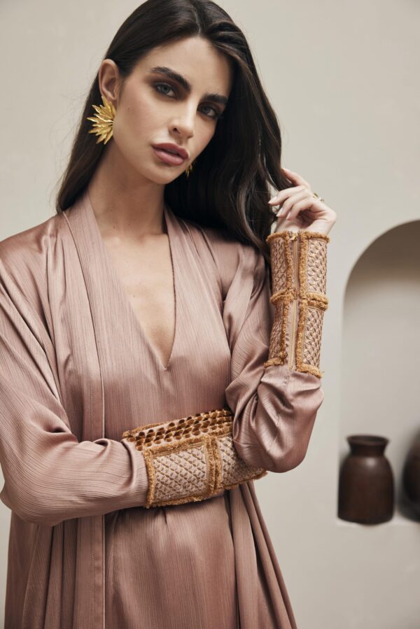 Two piece brown embroidered kaftan