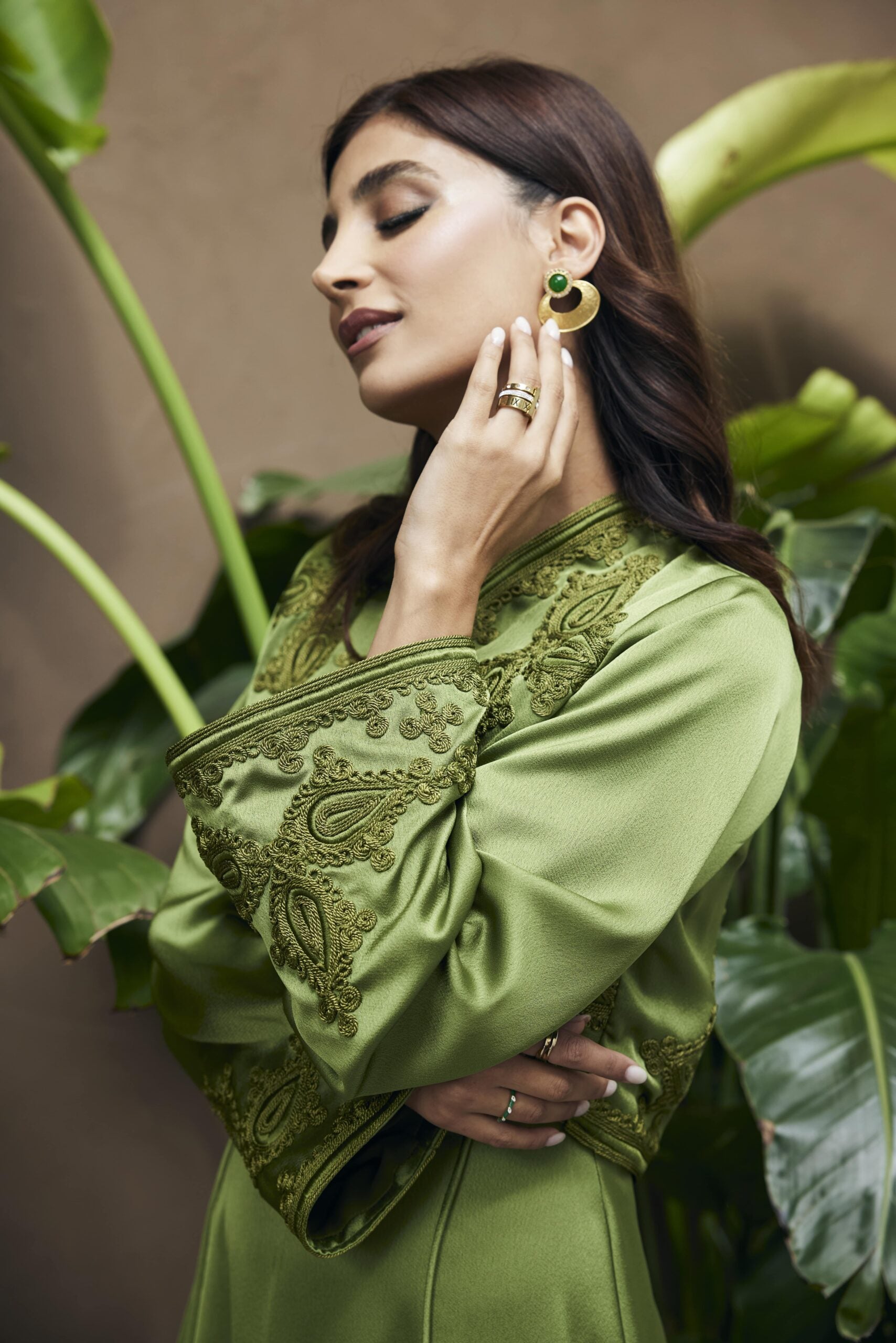 Two piece green emboirdered Kaftan