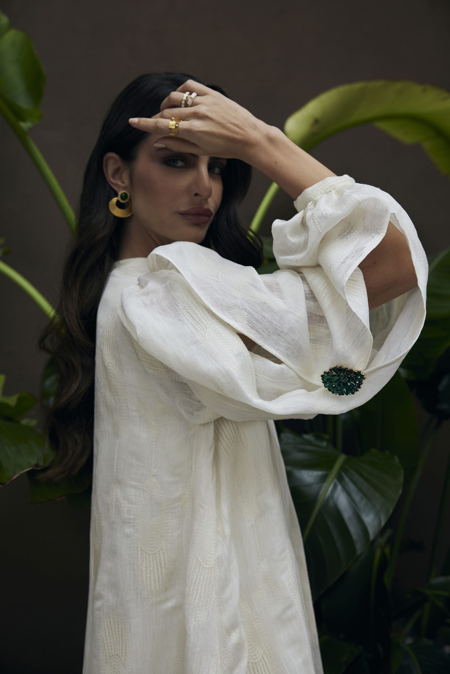 Two piece organza dress kaftan with green charm